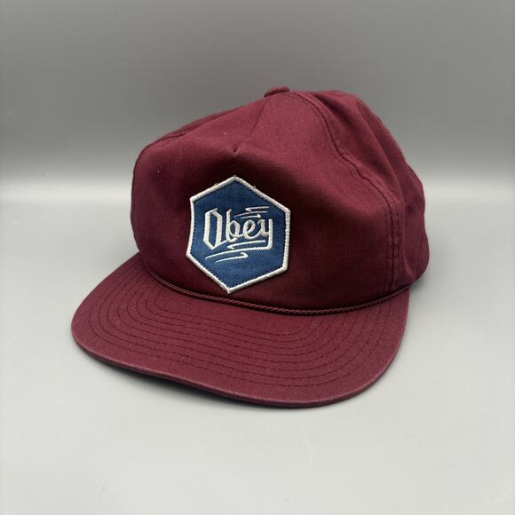 Obey Logo Hat Cap Snap Back Red with black Streetwear Skater Skateboard - Picture 1 of 7